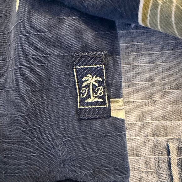 Tommy Bahama 100% Silk Hawaiian Shirt Blue Bamboo & Palm Print Size M - Picture 4 of 7